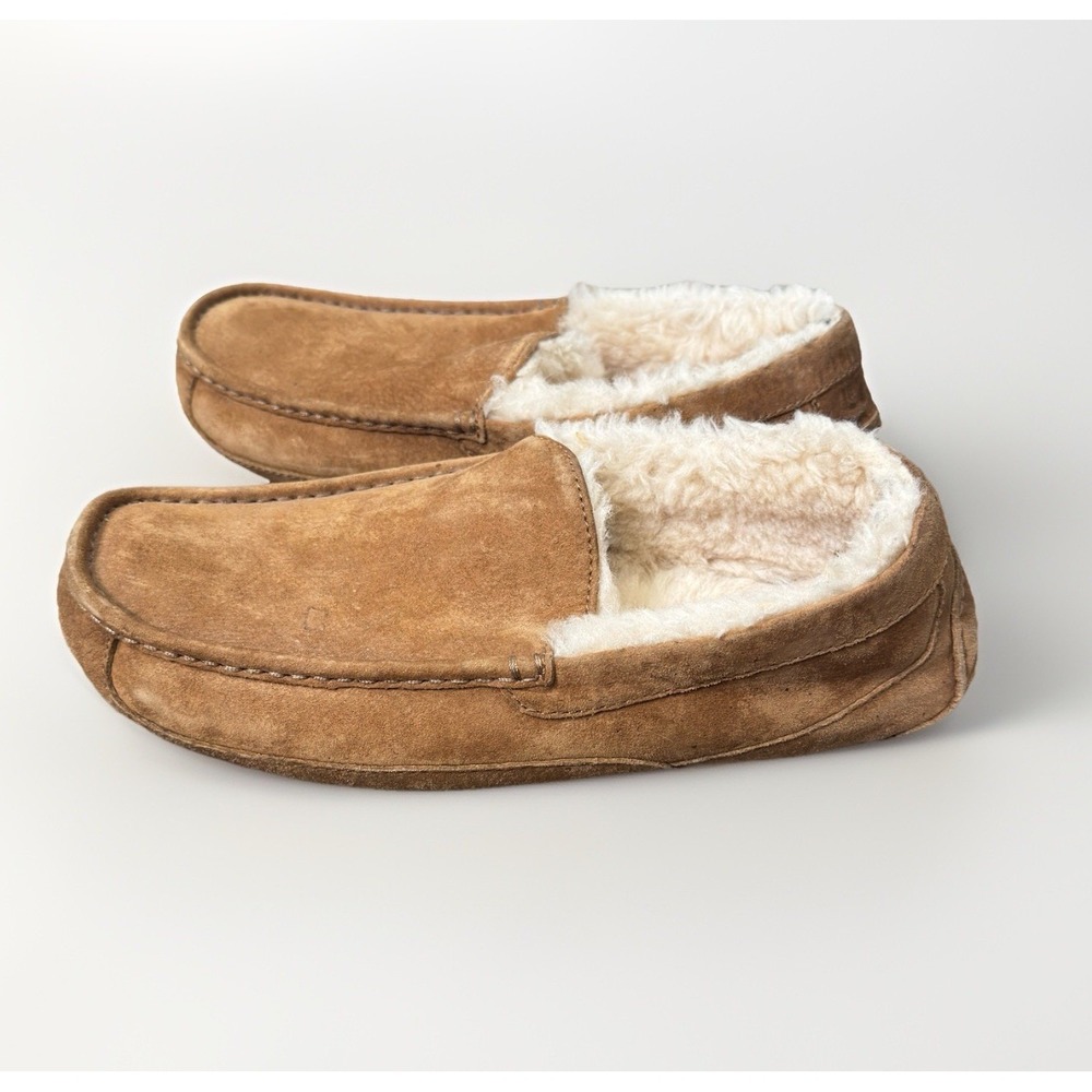 UGG Ascot 5775 Slippers Men's 11 Chestnut Suede Wool Lined Slip On Moc Toe Shoes